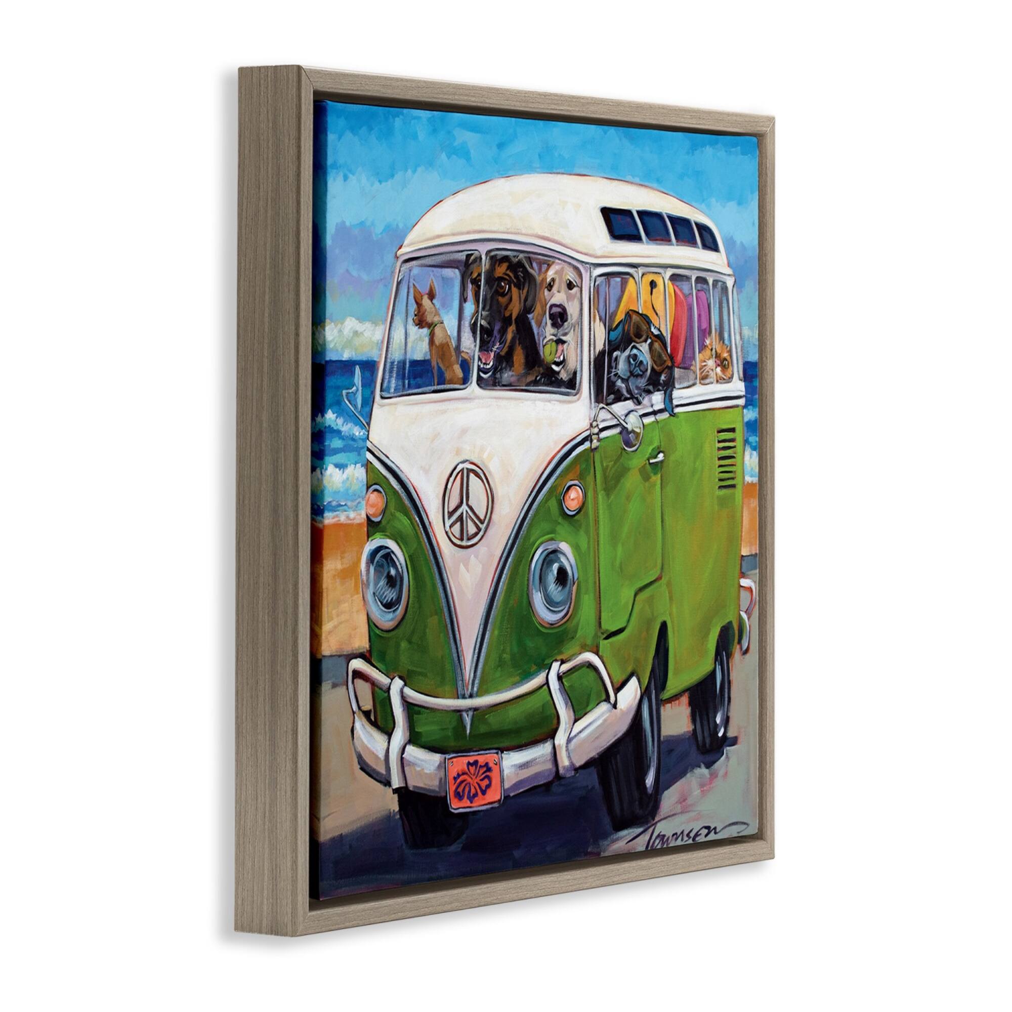 Stupell Industries Dogs Driving Retro Van Floater Framed Art
